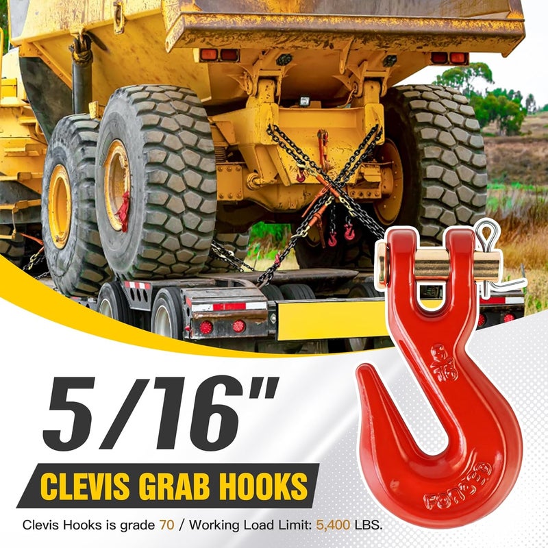 Digank 5/16" Clevis Grab Hooks 4 Pack – Heavy Duty G70 Hooks for 5/16" Chain, Red Powder Coated Forged Steel, for Truck, Trailer, Flatbed, Tow, Farm Use – 5,400 lbs WLL - Image 2